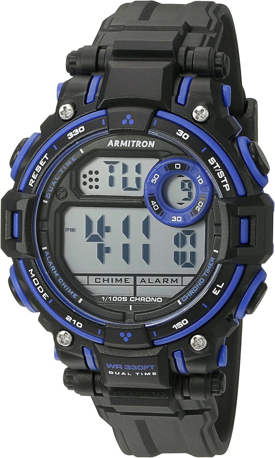 sport 中性款 45/7066blu 蓝色点缀数字计时码磨砂黑色树脂表带手表